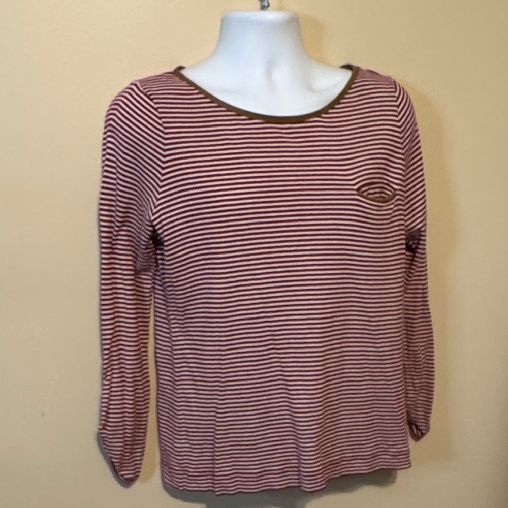 Lauren Ralph Lauren Maroon and White Striped Blouse - Picture 2 of 9
